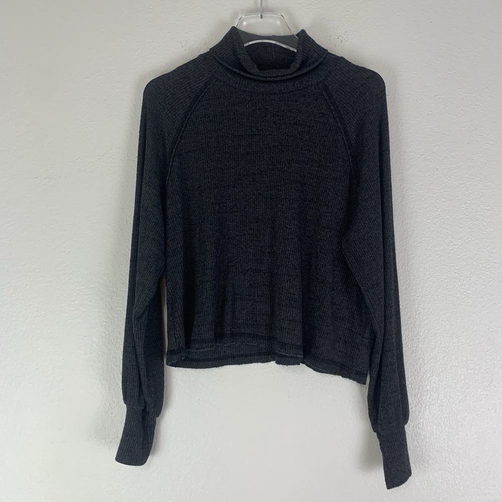 Project Social T Top Womens Small Turtleneck Ribbed Slouchy Boxy Casual Gray S‎